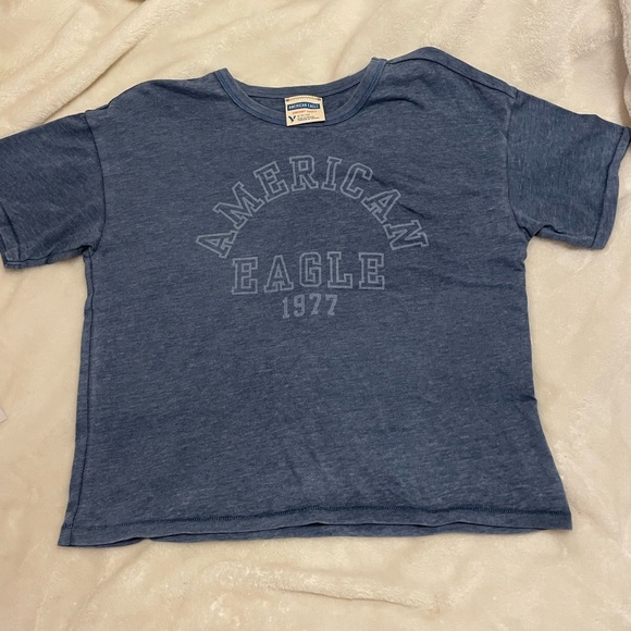 American Eagle Blue Cropped Tee Shirt - Picture 1 of 3